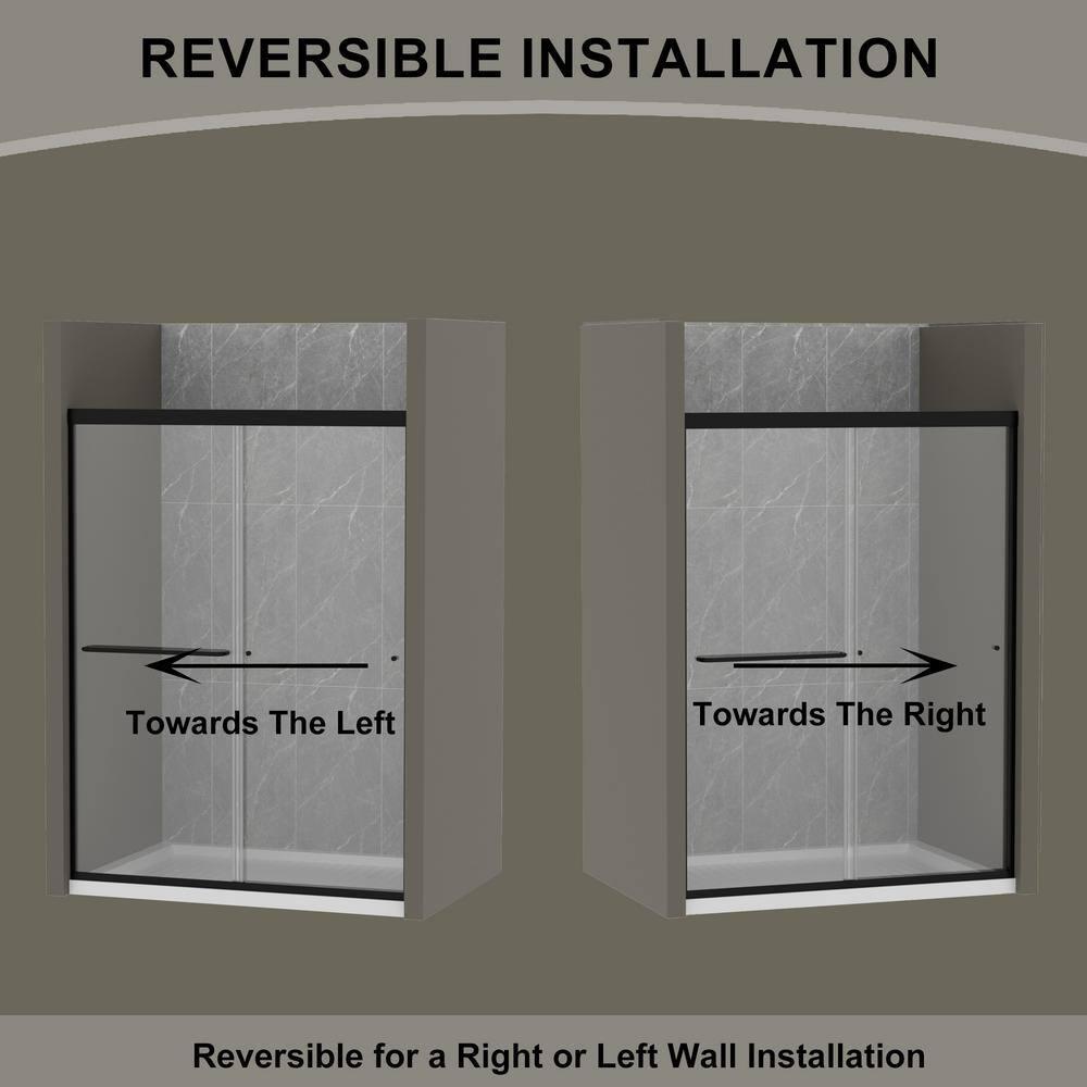 50-54" W x 72" H Semi-Frameless Sliding Glass Shower Door, Matte Black Finish Shower Door with 1/4'' (6mm) Clear SGCC Tempered Glass