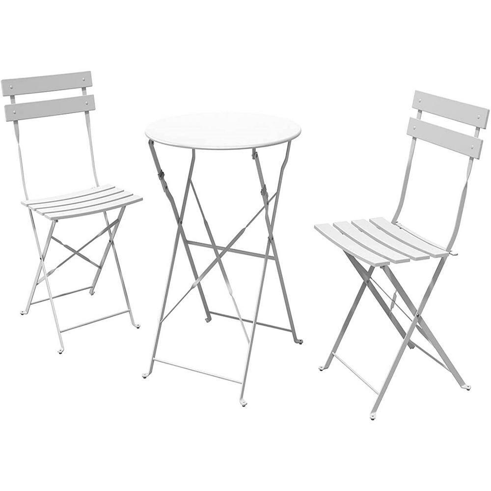 Simenmax Steel Patio Bistro Set, Folding Outdoor Patio Furniture Sets, 3 Piece Patio Set of Foldable Patio Table and Chairs