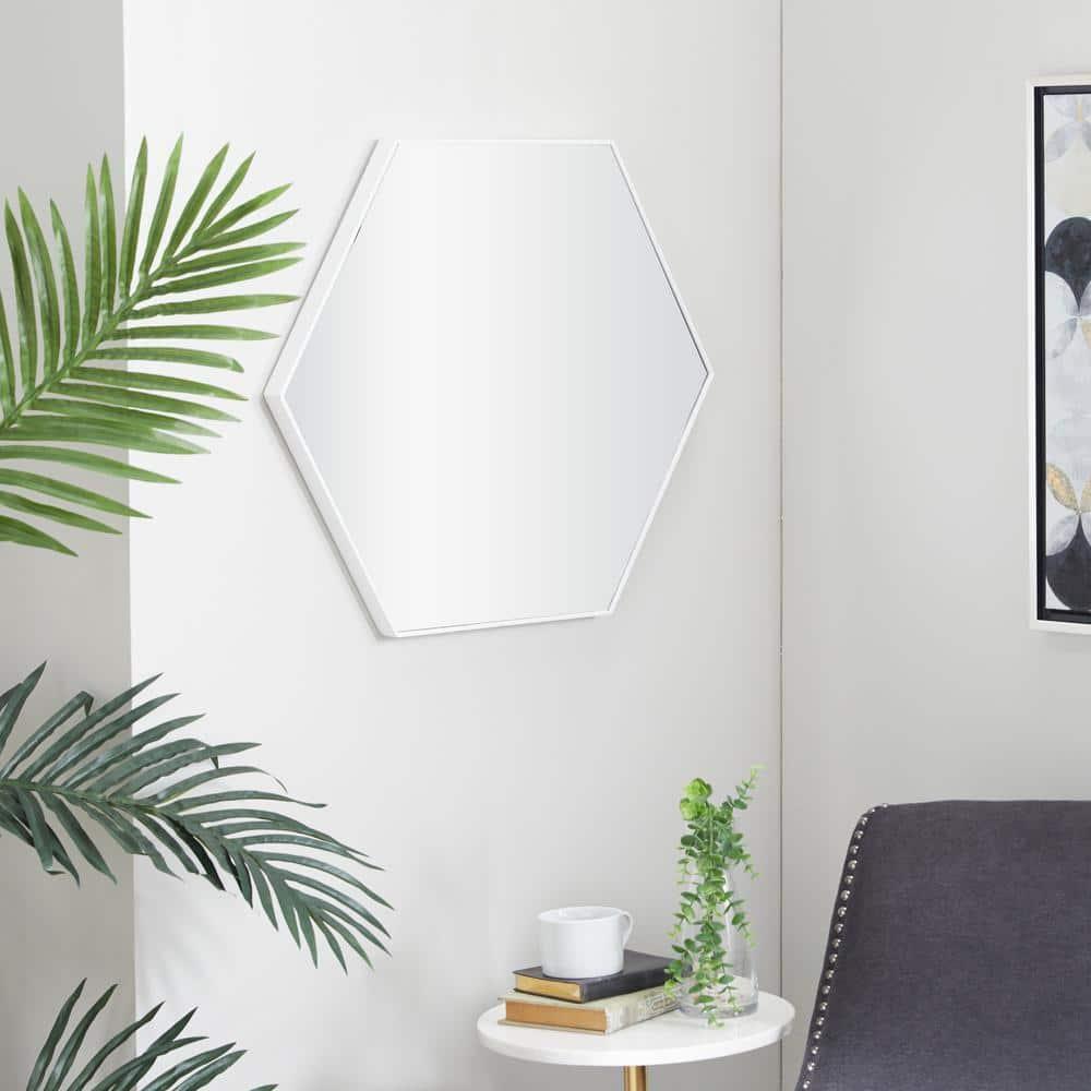 21 in. x 24 in. Hexagon Geometric Framed White Wall Mirror with Thin Minimalistic Frame