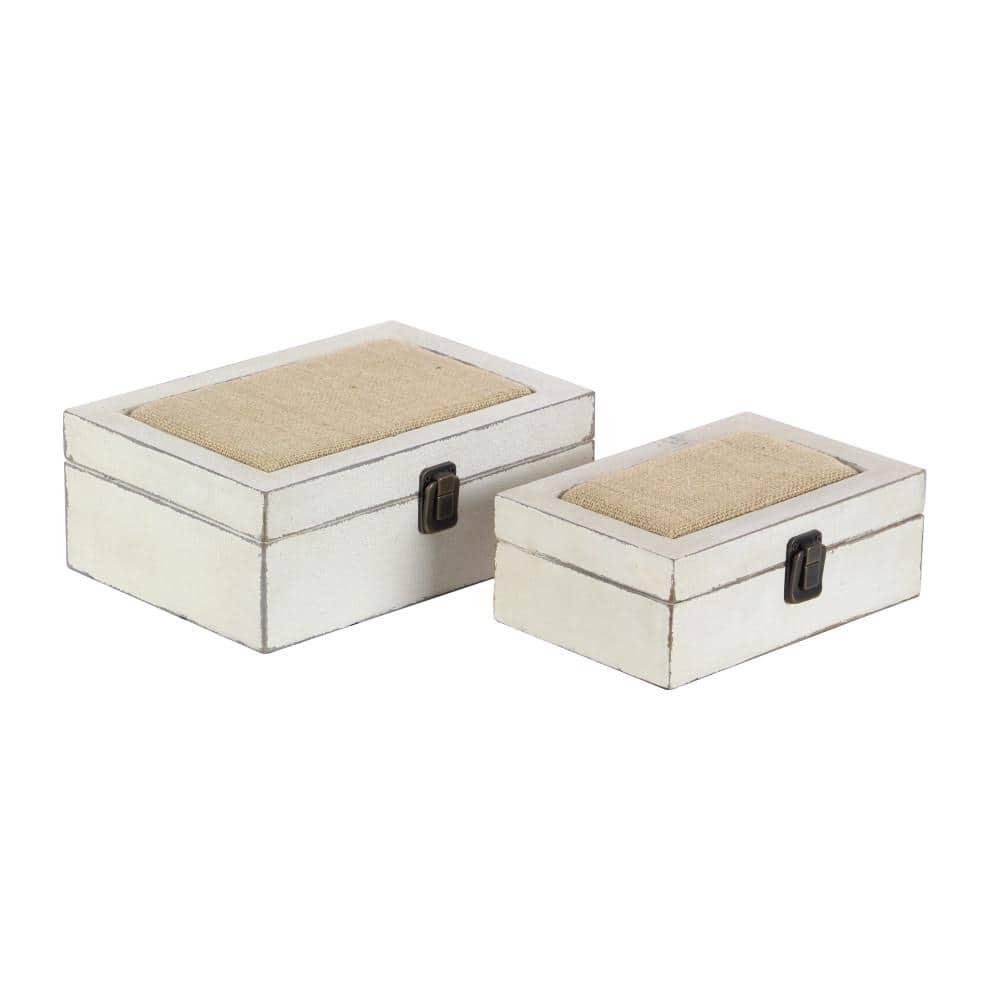 DecMode White Wood Decorative Box with Hinged Lid, 2 Count