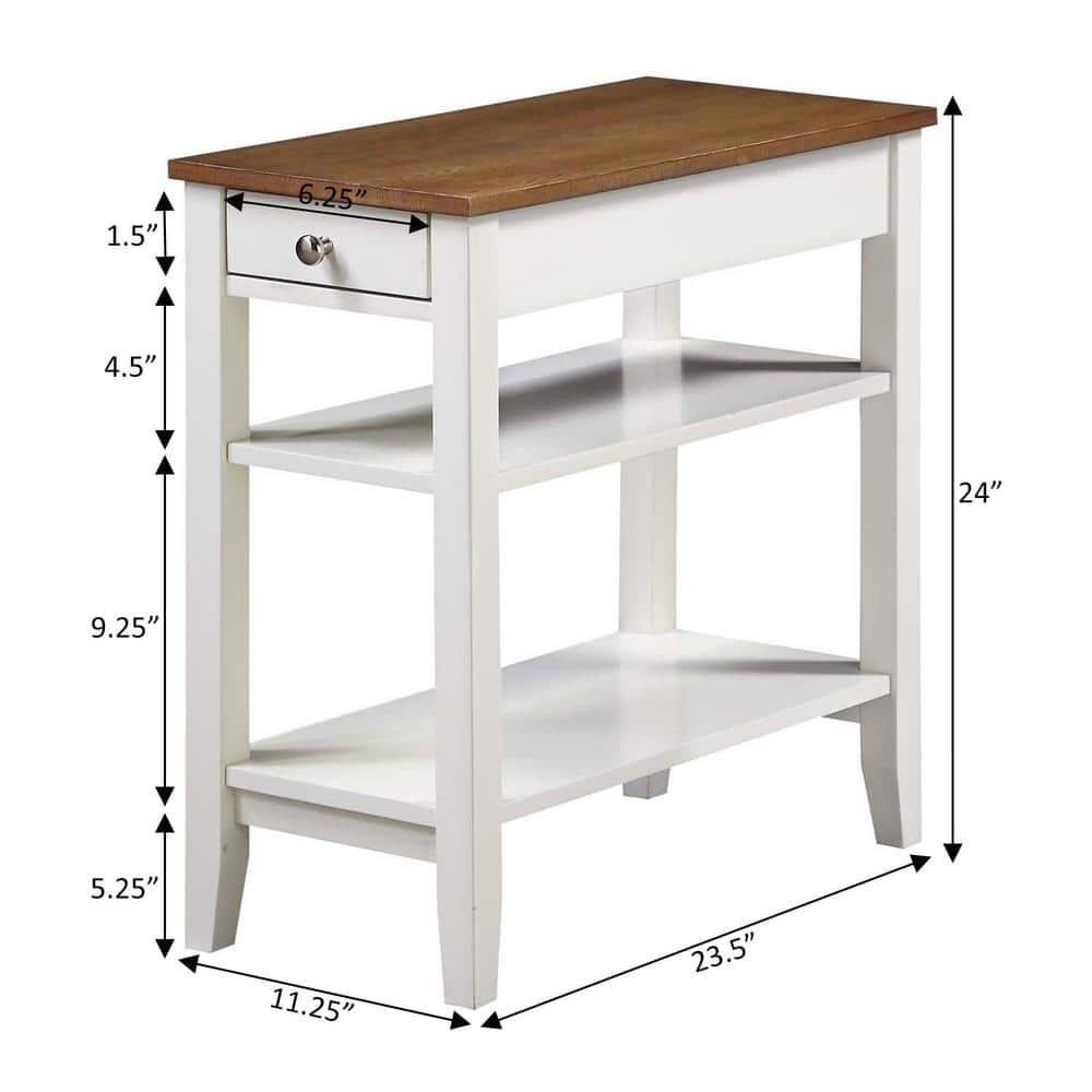 Convenience Concepts American Heritage 1 Drawer Chairside End Table with Shelves, Driftwood/White