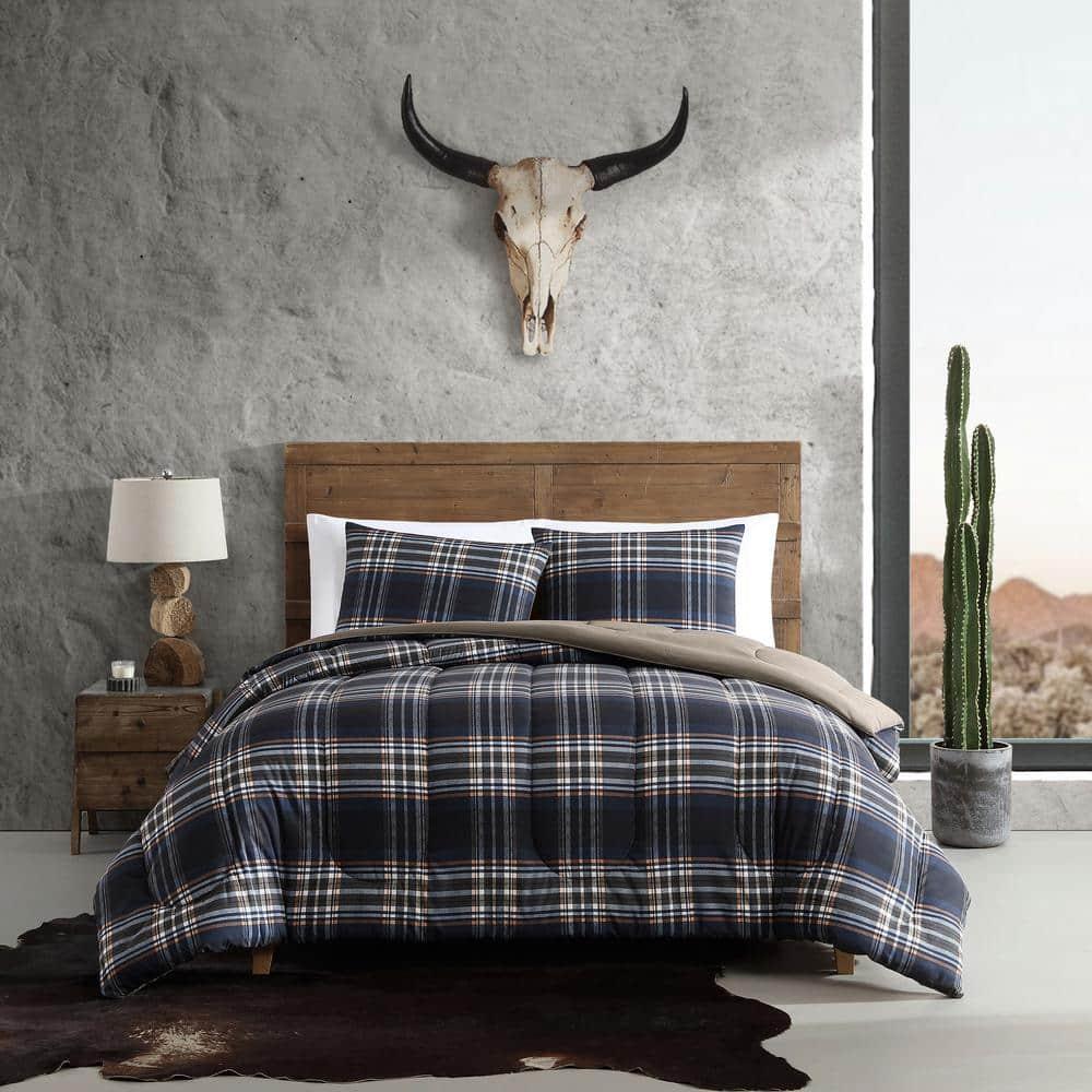 Wrangler 3pc Full/Queen City Flats Plaid Duvet Set Blue: Microfiber Bedding, OEKO-TEX Certified
