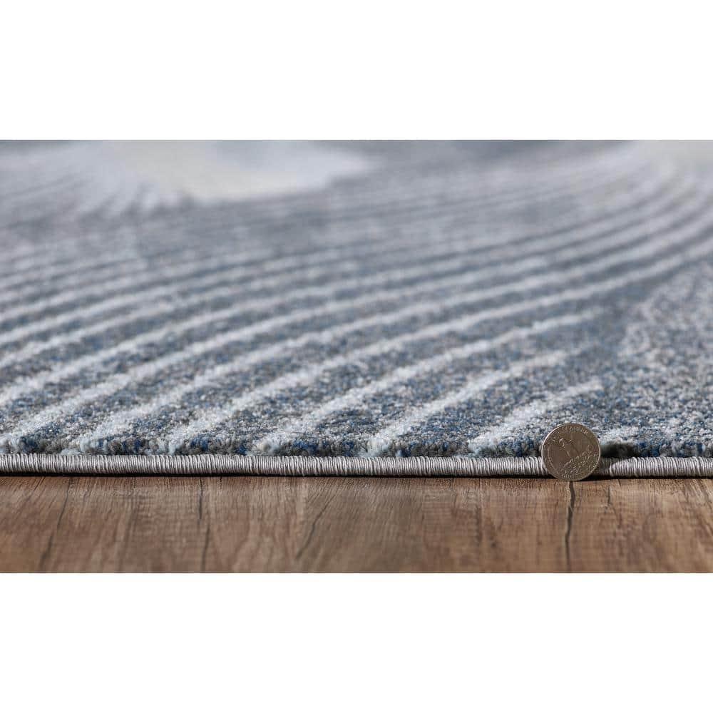 Large Gray and Blue Stain-Resistant Synthetic Area Rug