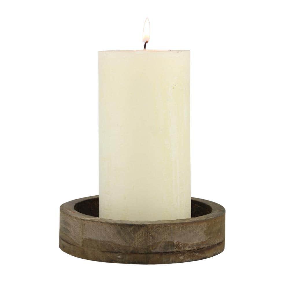 11.8" Rustic Round Wood Tray Brown - Stonebriar Collection