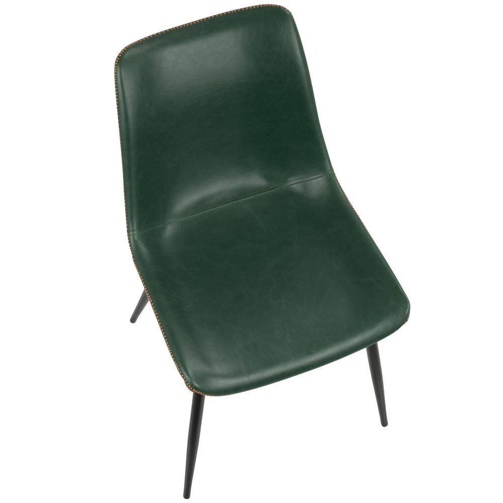 Set of 2 Durango Contemporary Dining Chair Green - LumiSource: Vintage Faux Leather, Metal Legs, Zig-Zag Stitching