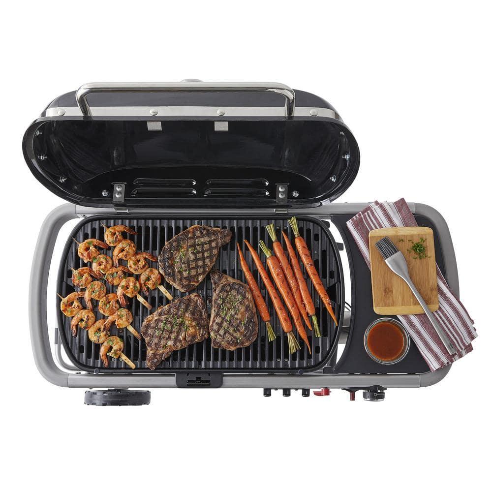 Weber Traveler Portable Outdoor Porcelain Coated Cast Iron LP Gas Grill, Black