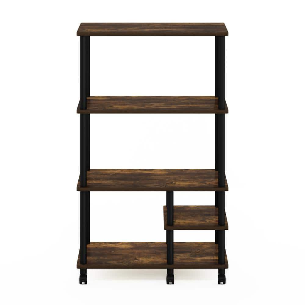 Furinno Turn-N-Tube 4-Tier Toolless Multipurpose Printer Stand Display Storage Shelf with Wheels, Amber Pine/Black