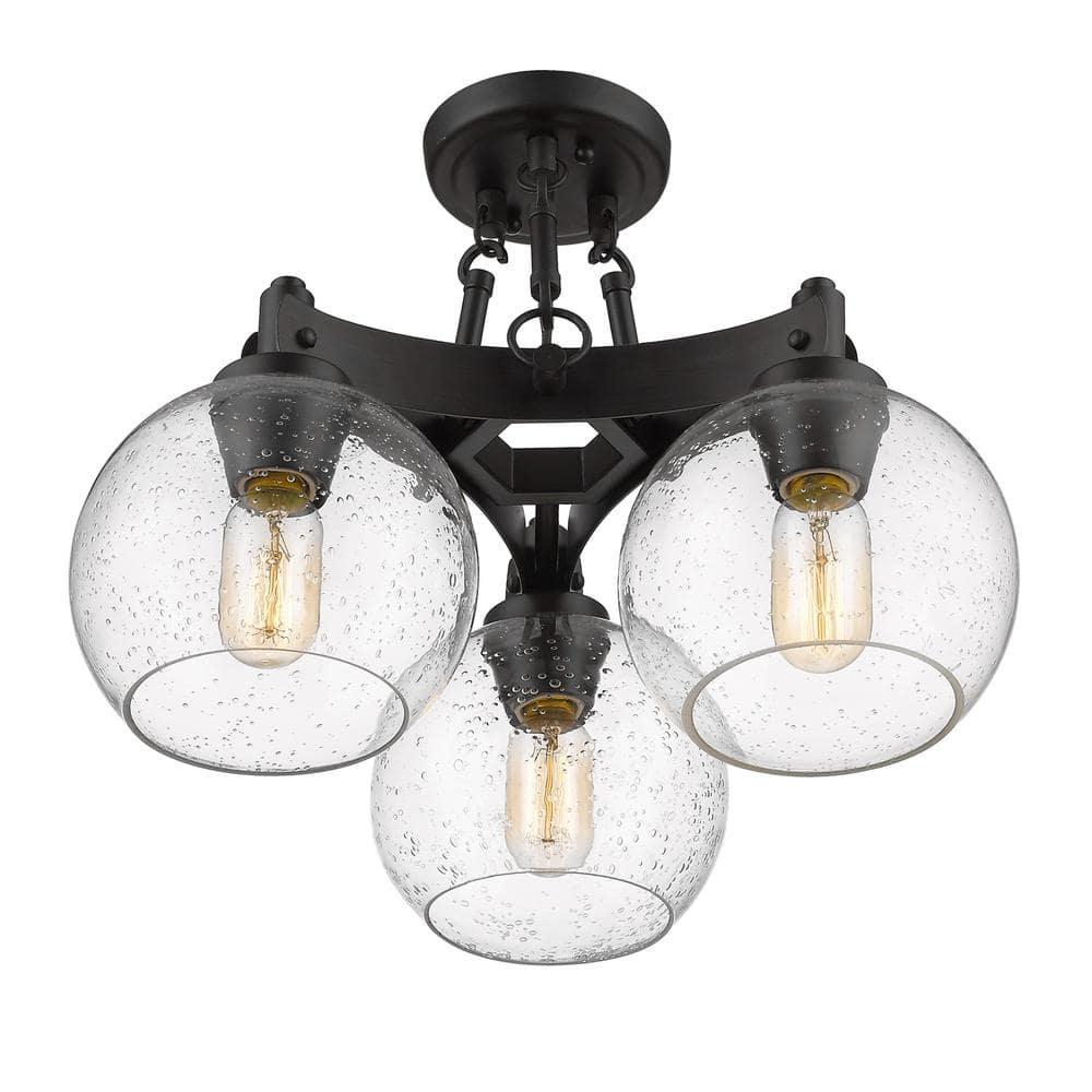 Golden Lighting Galveston 3-Light Semi-flush in Rubbed Bronze with Seeded Glass