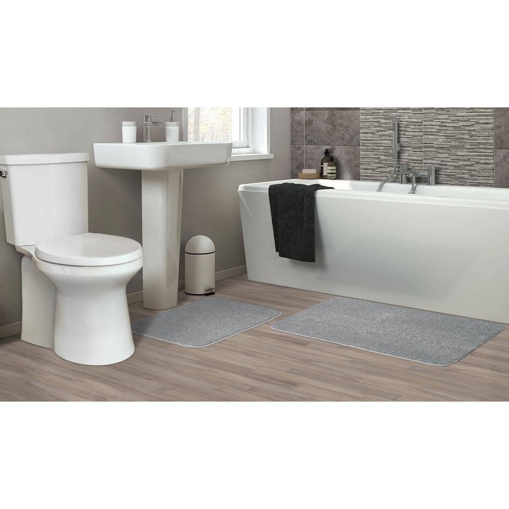 Garland Rug Gramercy Washable Bath Rug Set, 2 Piece (20"x34" & 17"x24") Silver