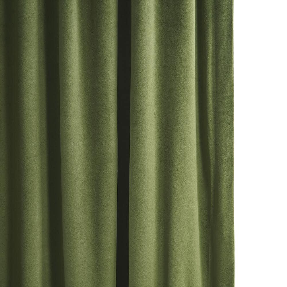Half Price Drapes Signature Basque Green Velvet Blackout Curtains For Bedroom(1 Panel), 50WX 96L