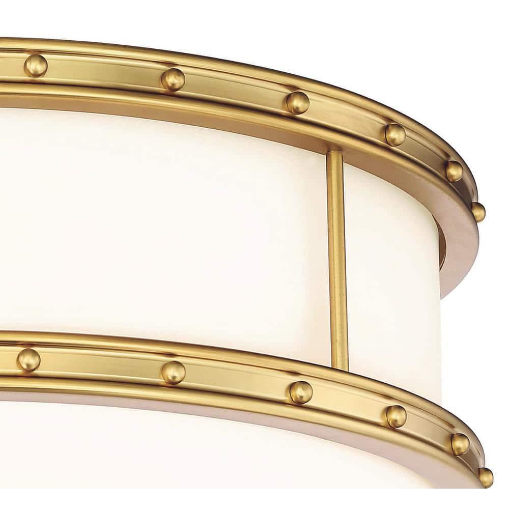 Minka Lavery Modern Ceiling Light Flush Mount Fixture 15 1/2" Liberty Gold Etched Opal White Glass Shade for Bedroom Kitchen House