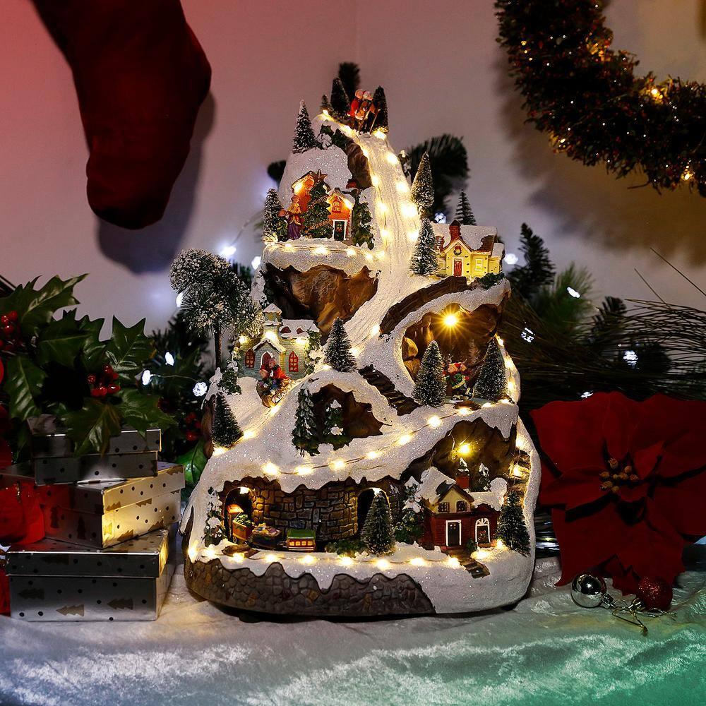 18-Inch Snowy Mountain Village with LED Lights and Music