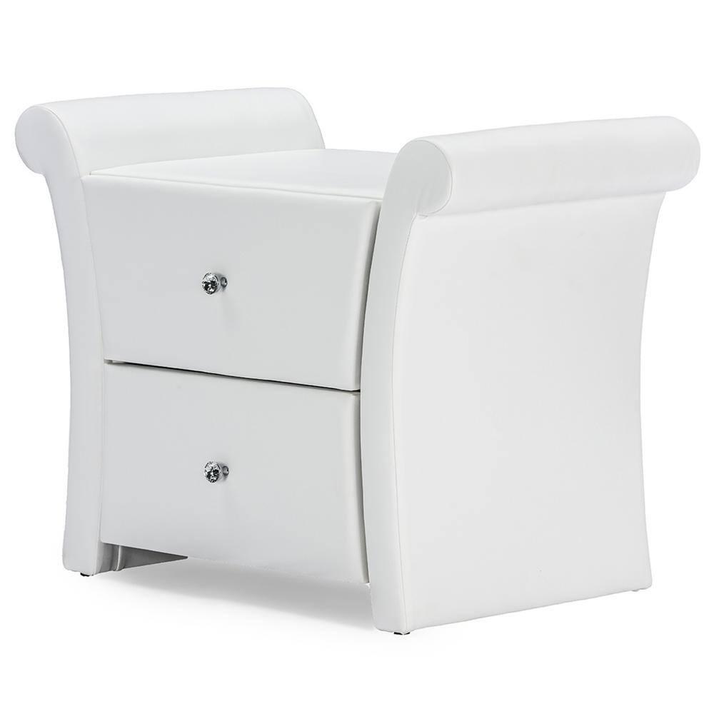 Victoria Matte Faux Leather Leather 2 Storage Drawers Nightstand Bedside Table - White - Baxton Studio
