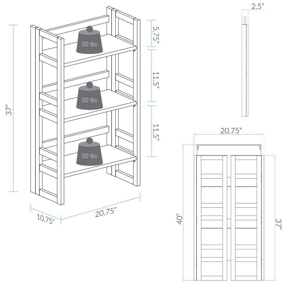 Casual Home 3 Shelf Folding Student Office Bedroom Living Room Bookcase, Natural