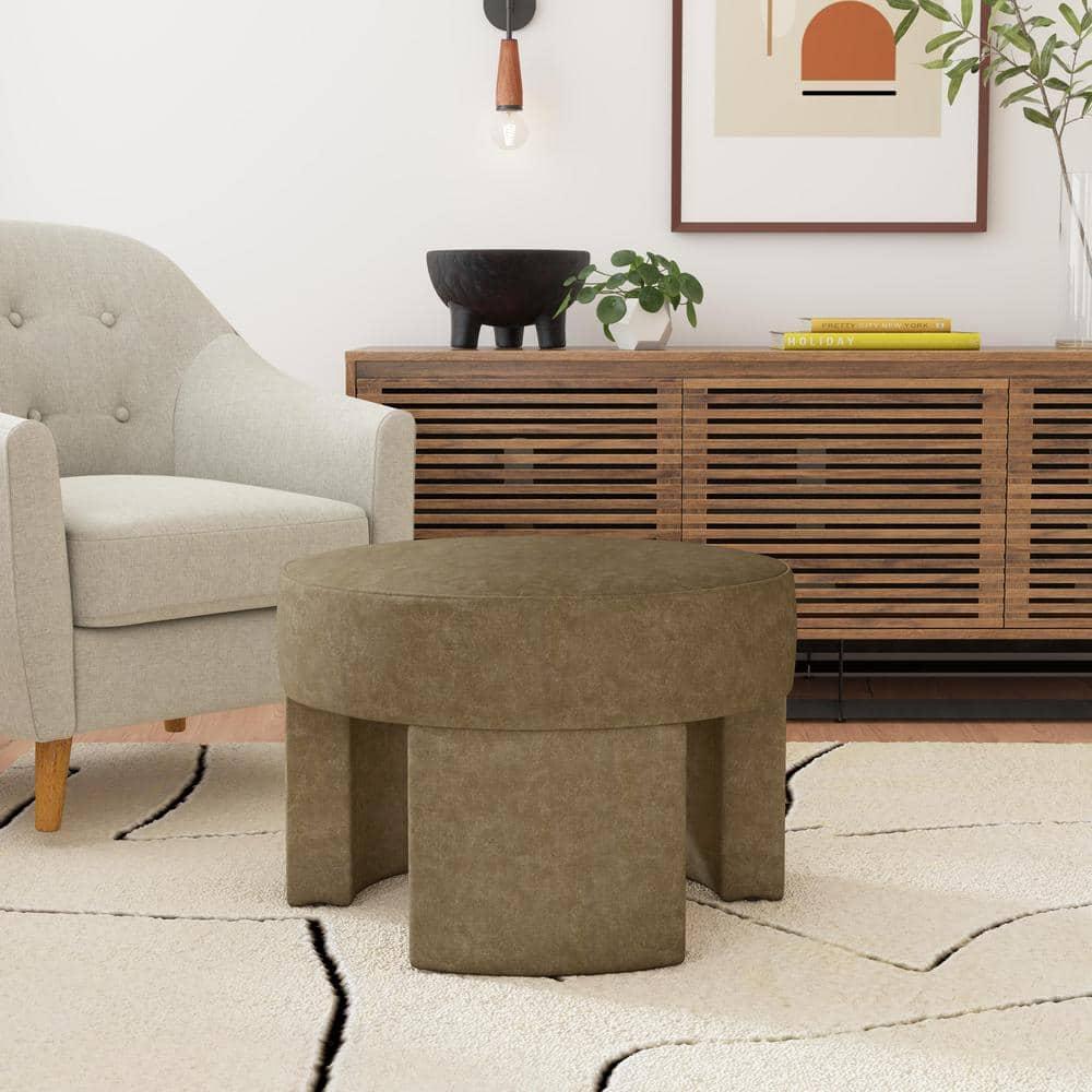 Sophia Ottoman Mocha - HomePop: Velvet Upholstered, Footrest, Round Bench, No Assembly Required