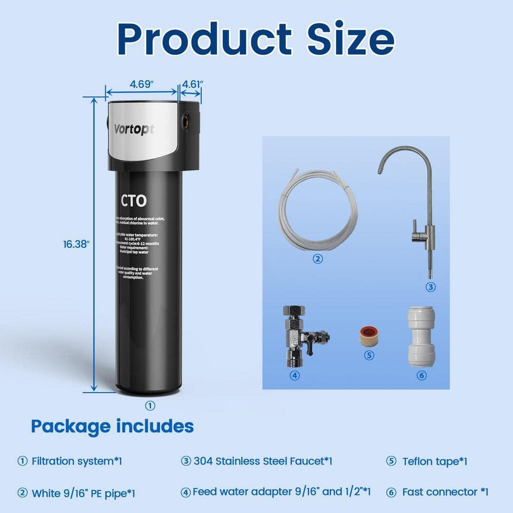 Under Sink Water Filter System ,NSF/ANSI 42 Certified Water Purifier, 28000 Galloons Large Flow Flux, Reduces PFAS, PFOA/PFOS, Chlorine, Bad Odors, Direct Connect to Kitchen Faucet, Q5-C2