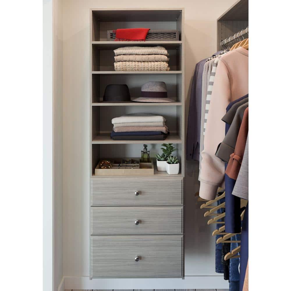 Easy Track Premium Tower Closet Organizer with Shelves & Drawers, Weathered Grey