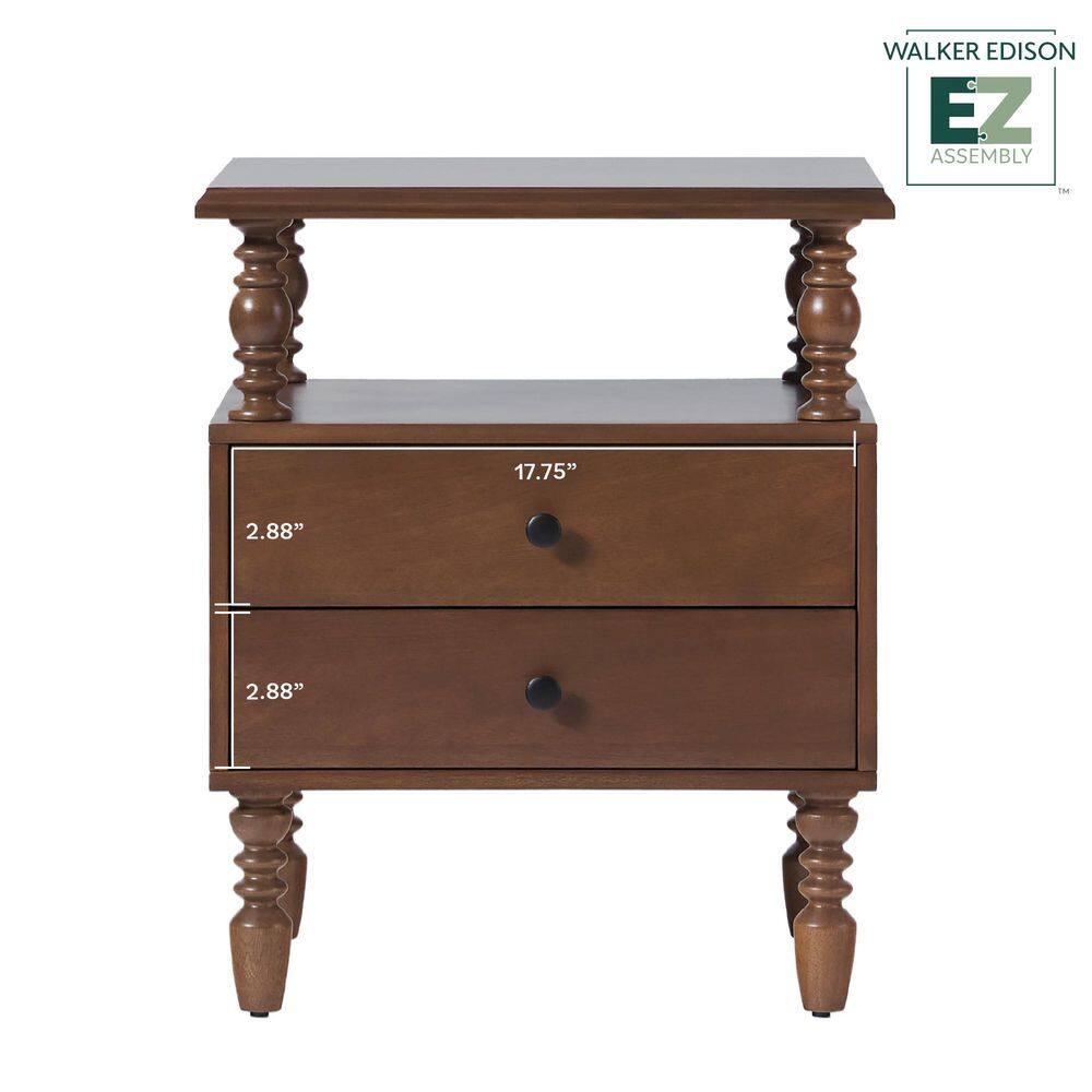 Vivienne Easy Assembly Solid Wood Spindle 2-Drawer Nightstand