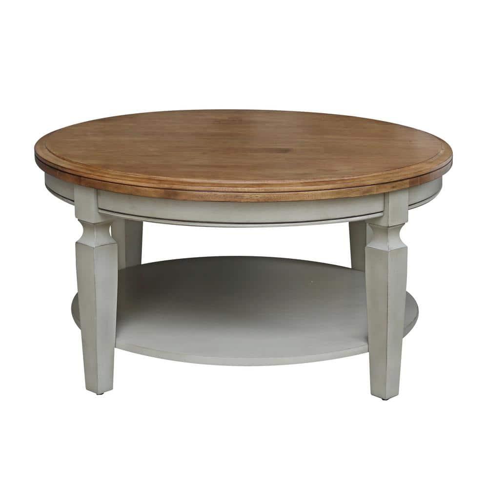 Vista Round Coffee Table Brown - International Concepts: Modern Two-Tone Wood, Fixed Shelf, 20.3"H x 38"W