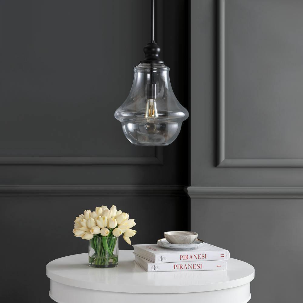 Adam 16" Adjustable Metal/Glass LED Pendant, Oil Rubbed Bronze