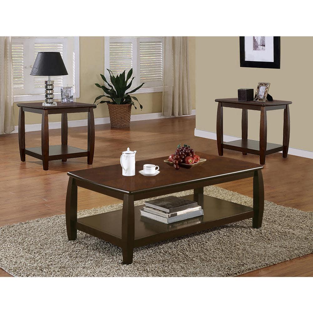 Coaster Dixon 3-Piece Wood Coffee Table Set with Shelf in Cappuccino