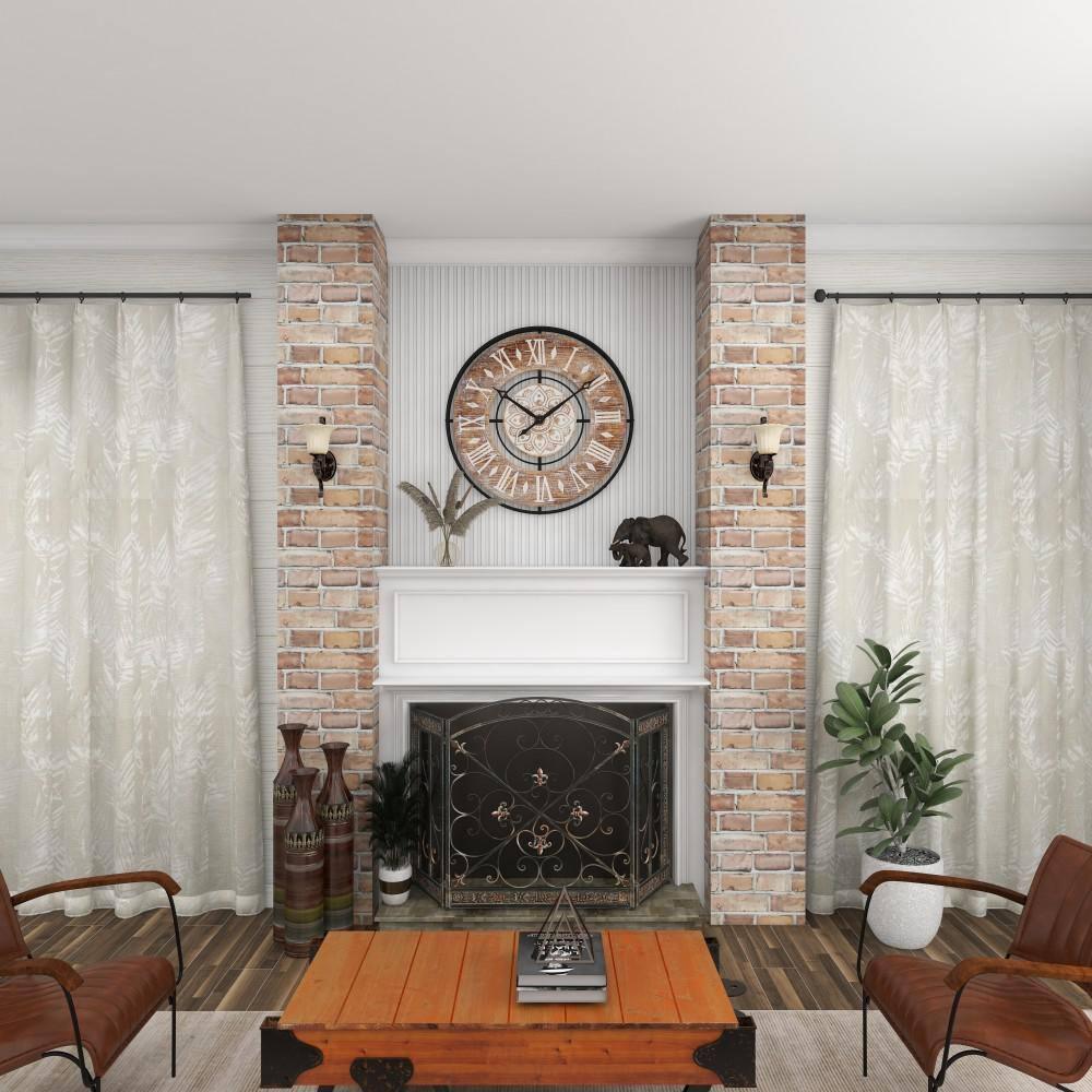 DecMode 34" Brown Metal Floral Wall Clock with Wood Accents