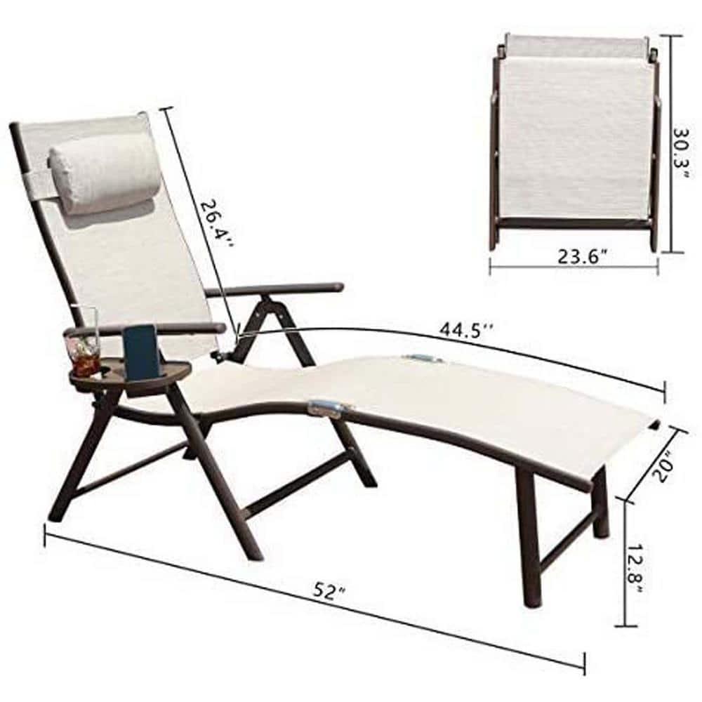 Kozyard Cozy Aluminum Reclining Lounge Chair - Perfect for Beach, Yard, Pool, Deck, and Patio - Outdoor Chaise Lounge with Drink Holder, Weather Free, Adjustable - Assemble-Free(1 Pack, Beige)