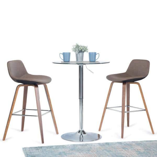 Simpli Home Randolph Mid Century Modern 28 inch Bentwood Counter/ Bar Height Stool (Set of 2) in Distressed Chocolate Brown Vegan Faux Leather