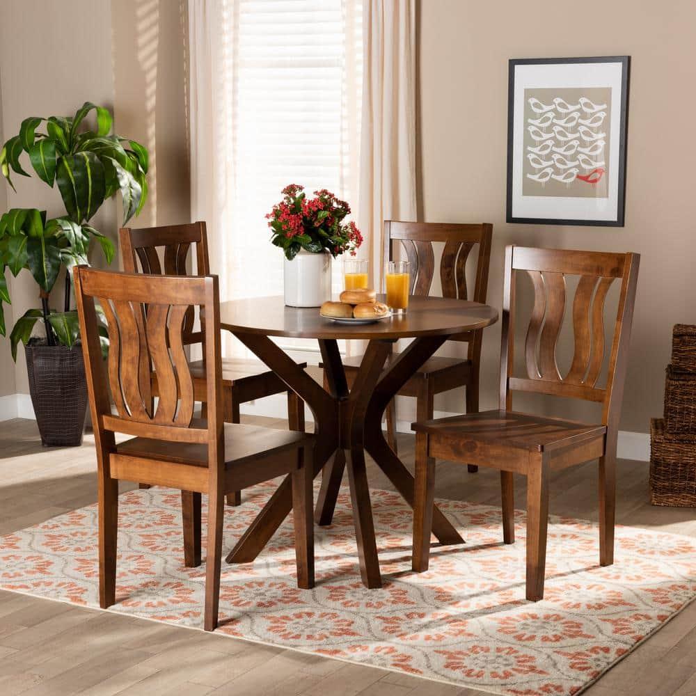 Mare 5-Piece Dark Brown Walnut Wood Geometric Dining Set