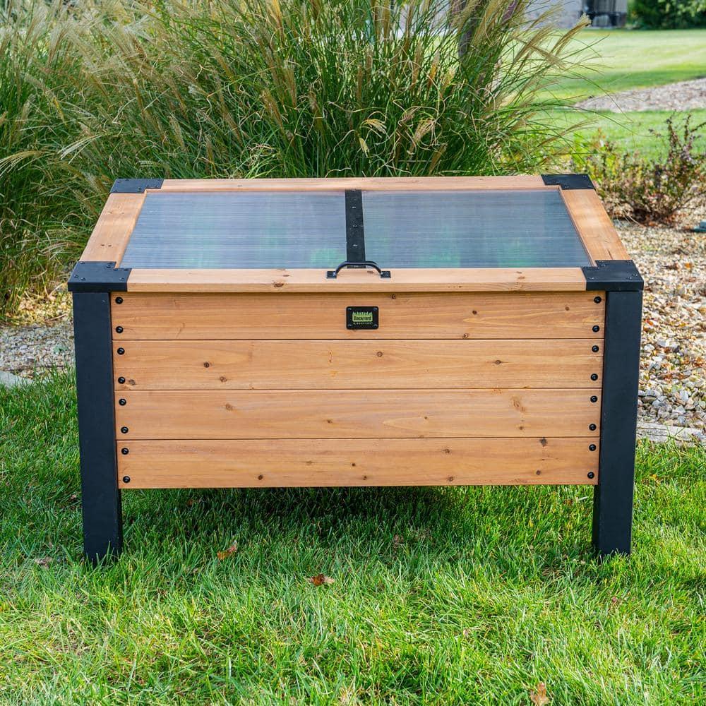 Backyard Discovery Aggie 4x2' Cedar Wood Cold Frame Mini Greenhouse, Polycarbonate Lid