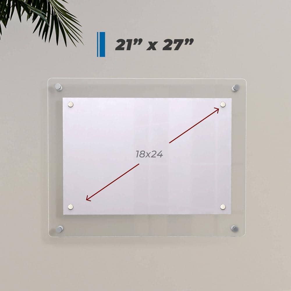 Acrylic Magnetic Picture Frames 21x27, for Photo up to 18x24 inches - Chrome Wall mount standoffs with Magnets
