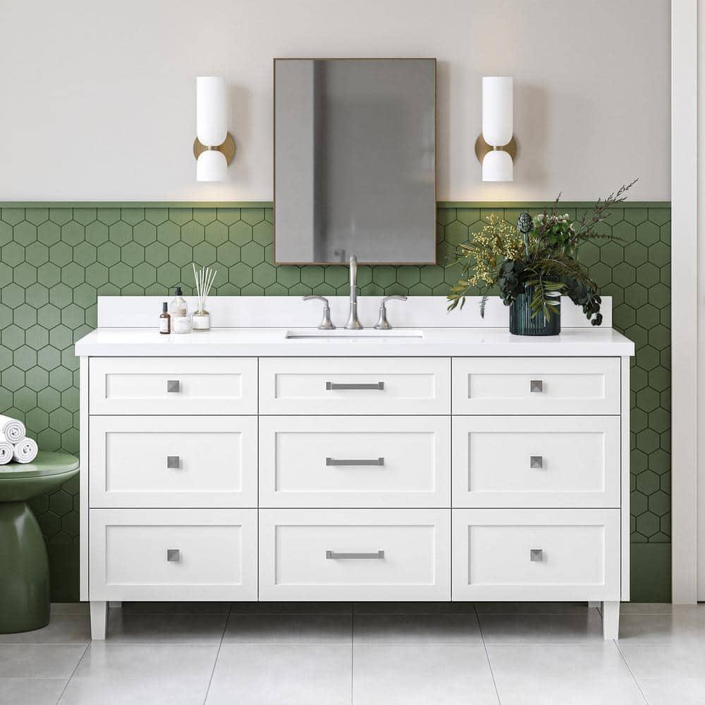 Ariel Monroe 67 Inch Single Rectangular Sink Bathroom Vanity With Pure White Quartz Countertop