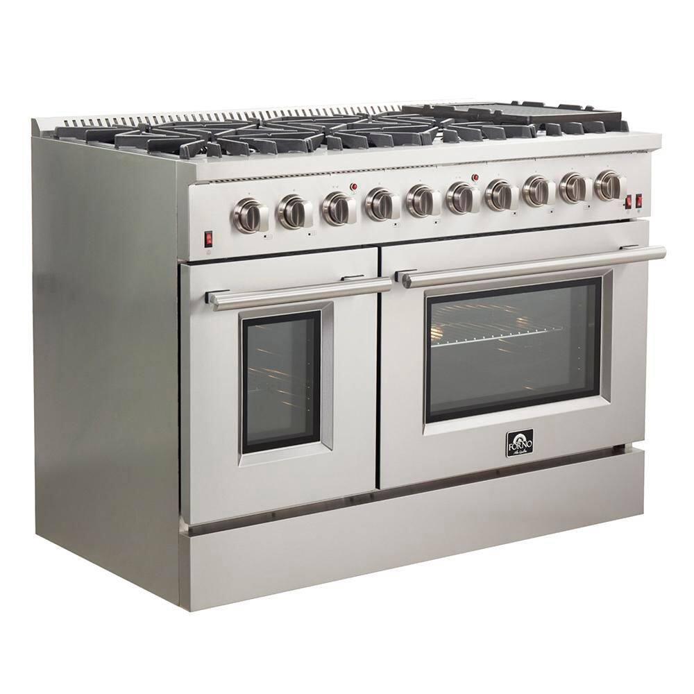 Galiano 48-inch Gas Range Stainless Steel, 8 Burners, 107,000 BTU, Griddle, Double Ovens