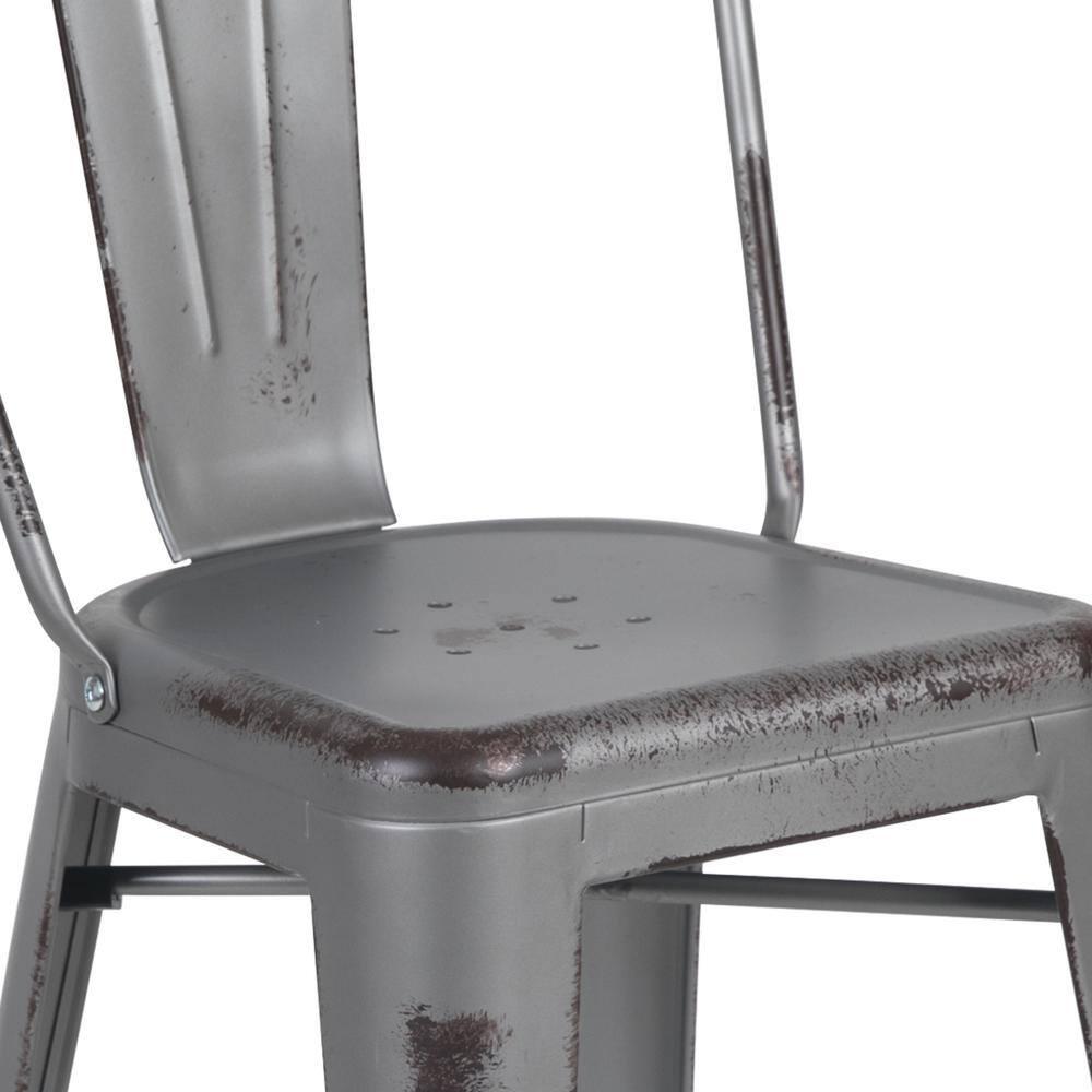 Flash Furniture Commercial Grade 24" High Distressed Silver Gray Metal Indoor-Outdoor Counter Height Stool with Back