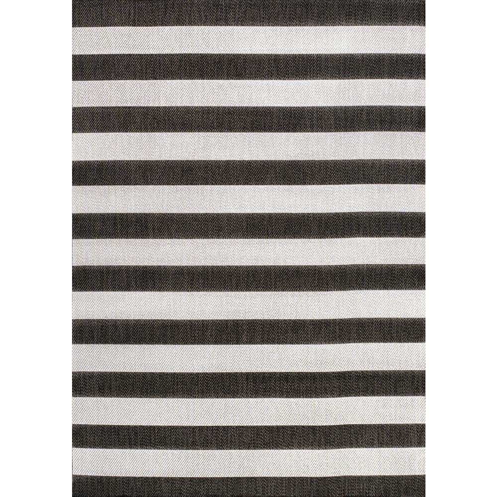 4' x 6' Negril Two-Tone Wide Stripe Indoor/Outdoor Area Rug, Black/Cream - JONATHAN Y