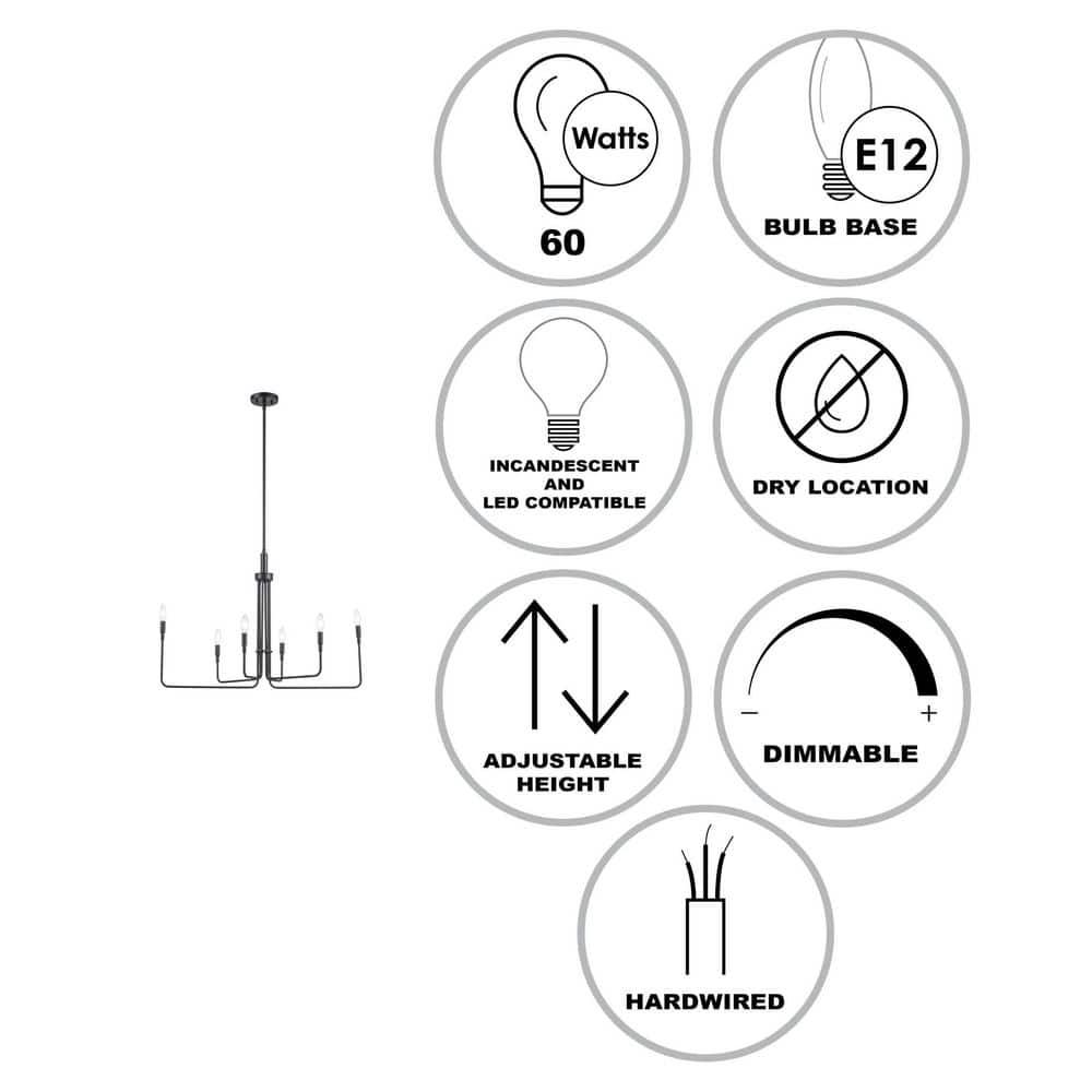 Charlotte 6-Light Black Candle Chandelier Light Fixture