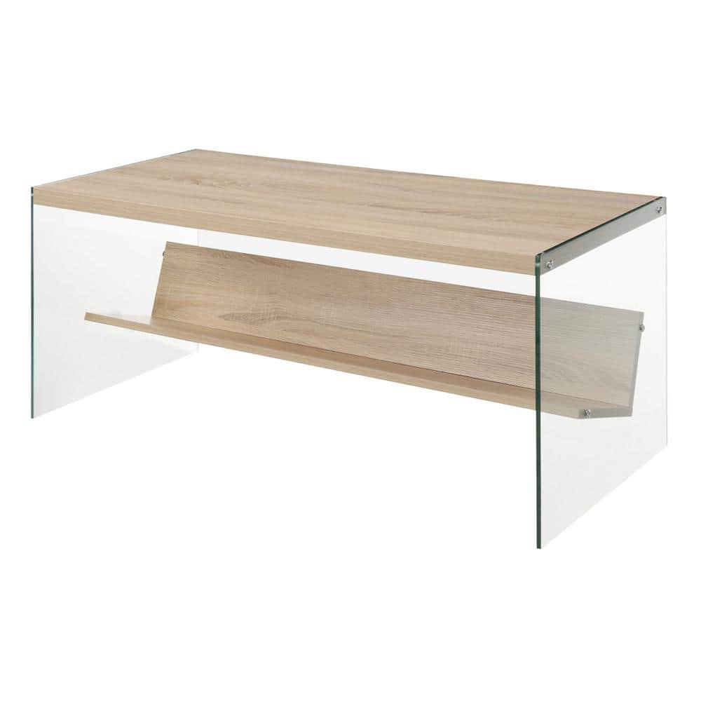 Convenience Concepts SoHo Glass Coffee Table with Shelf, Weathered White/Glass