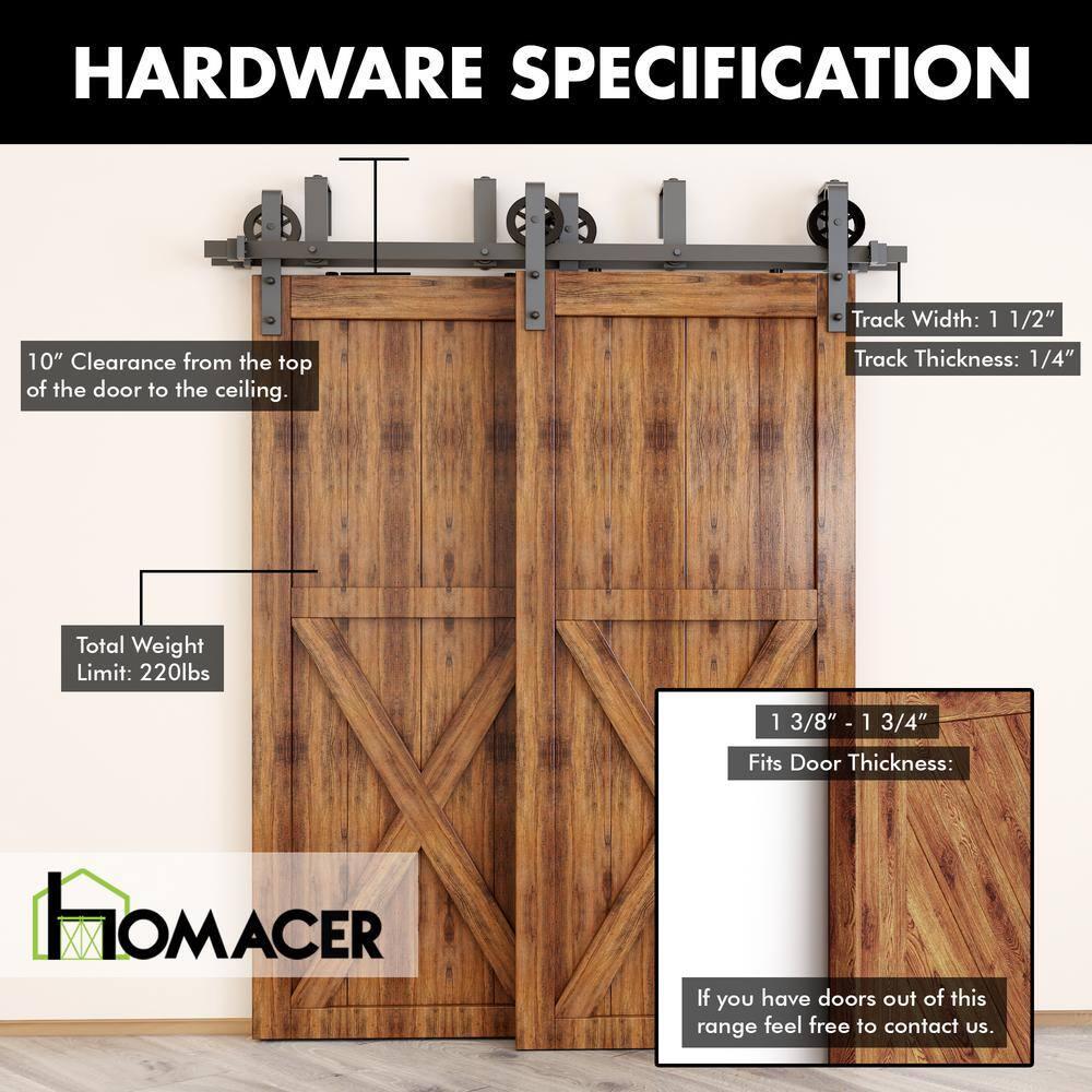 Homacer Black Rustic Double Track U-Shape Bypass Sliding Barn Door Hardware Kit, for Two/Double Doors, 7ft Long Flat Track, Spoke Wheel Design Roller, Heavy Duty, for Interior & Exterior Use