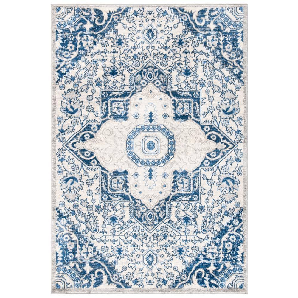 Brentwood BNT816 Power Loomed Indoor Area Rug - Cream/Blue - 4'x6' - Safavieh