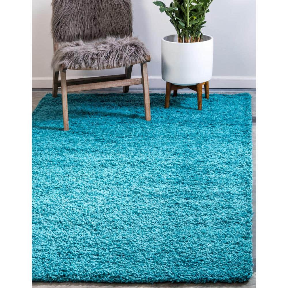 Unique Loom 8' 0 x 10' 0 Solid Shag Deep Aqua Blue Area Rug
