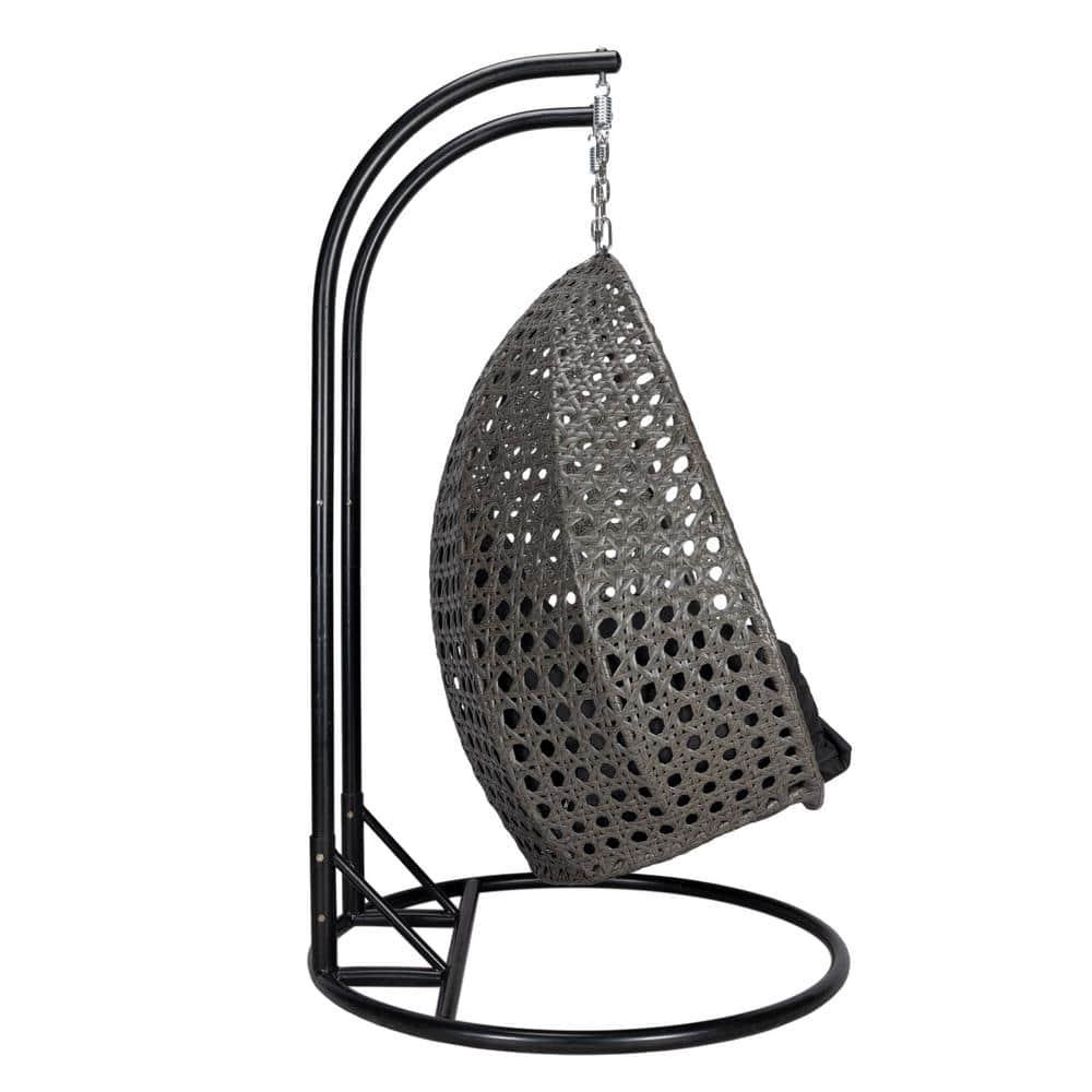 LeisureMod Charcoal Wicker Hanging 2 person Egg-Shaped Swing Chair, Black