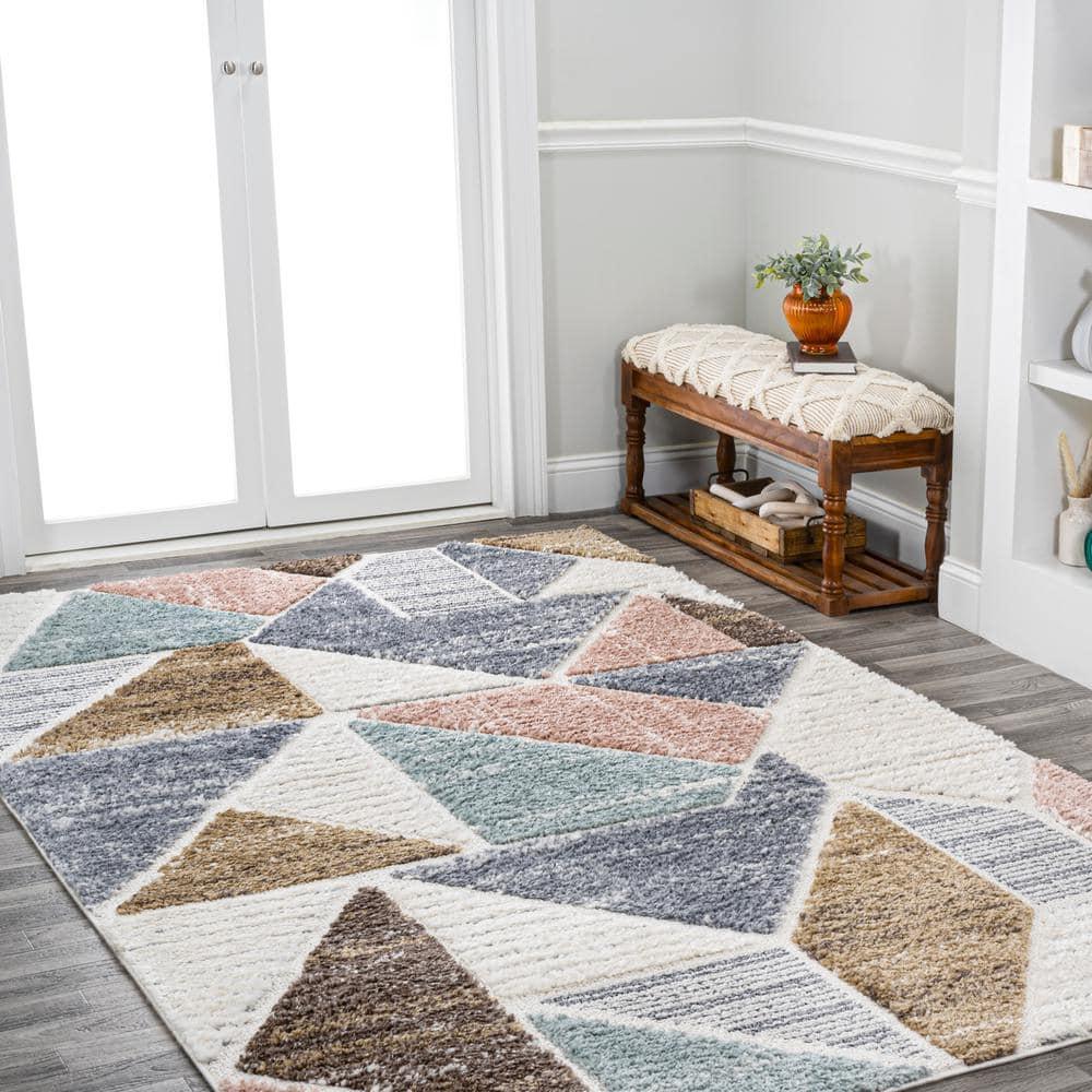 4' x 6' Aileen Geometric Scandi Colorblock Carved Area Rug, Cream - JONATHAN Y