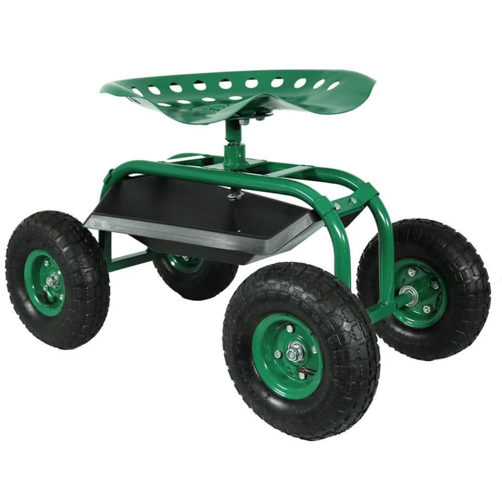 SunnyDaze Decor Steel Rolling Garden Cart Scooter with Swivel Seat and Tool Tray