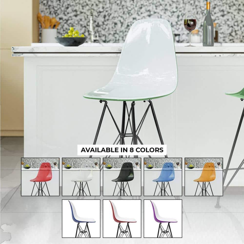 LeisureMod Cresco Mid Century Modern Acrylic Counter Height Barstool with Black Steel Base – Ideal for Kitchens and Dining Rooms, White/Green