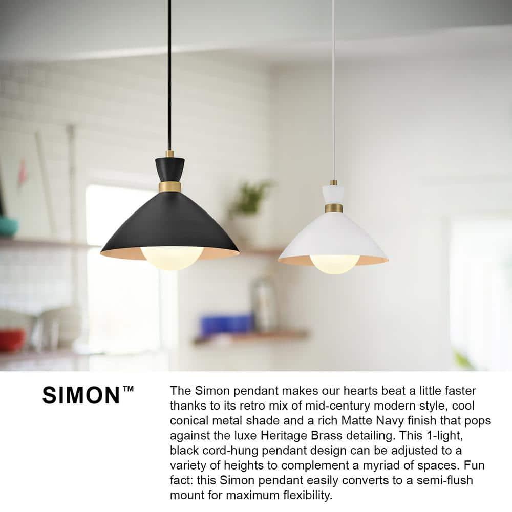 Lark Simon 1 - Light Pendant in  Matte Navy/Heritage Brass