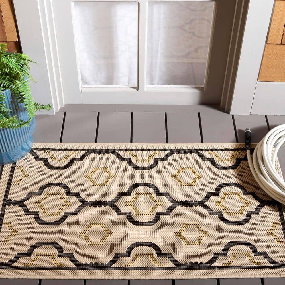 Courtyard CY7938 Power Loomed Indoor and Outdoor Accent Rug - Beige/Black - 2'7"x5' - Safavieh