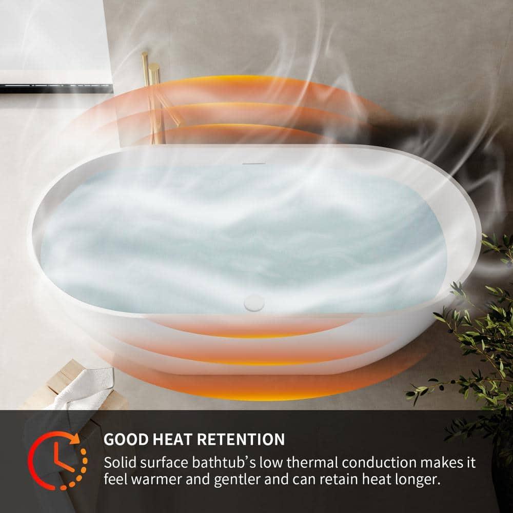 69'' x 29.5'' Freestanding Soaking Solid Surface Bathtub in White Finish with Drain
