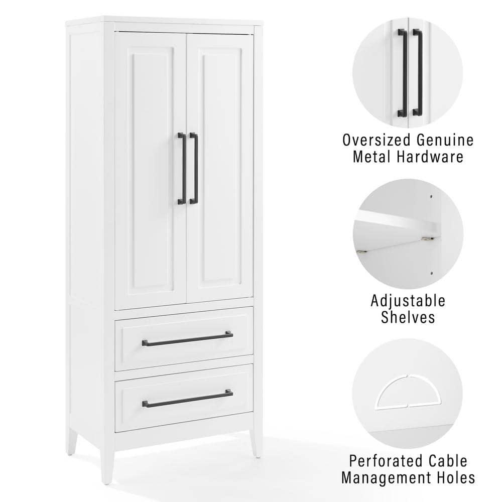 Crosley Genevieve Storage Pantry White: Modern Farmhouse Design, 2 Doors, 2 Drawers, Adjustable Shelves