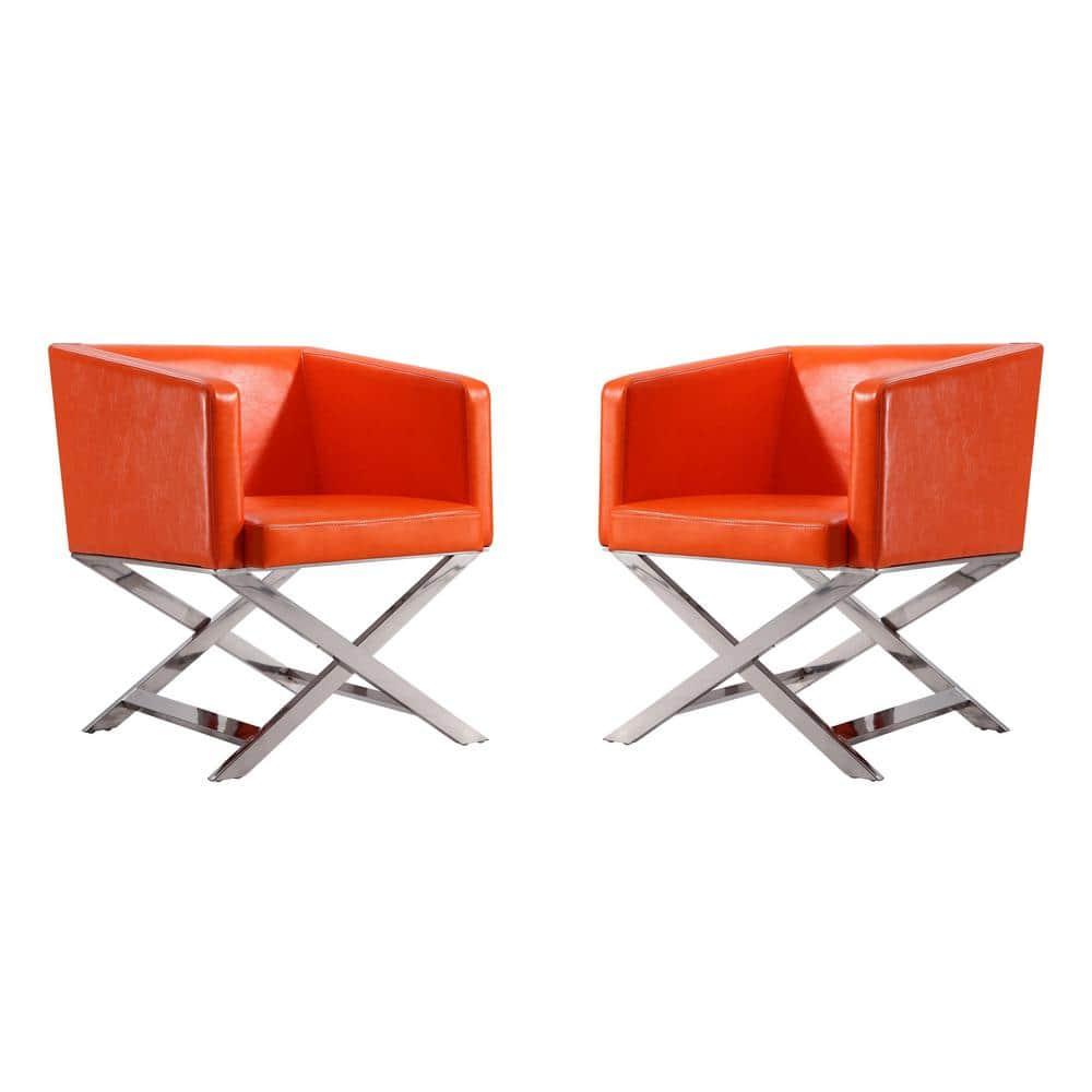 Set of 2 Hollywood Faux Leather Lounge Accent Chairs Orange - Manhattan Comfort: Chrome-Finished Metal, No Assembly Required