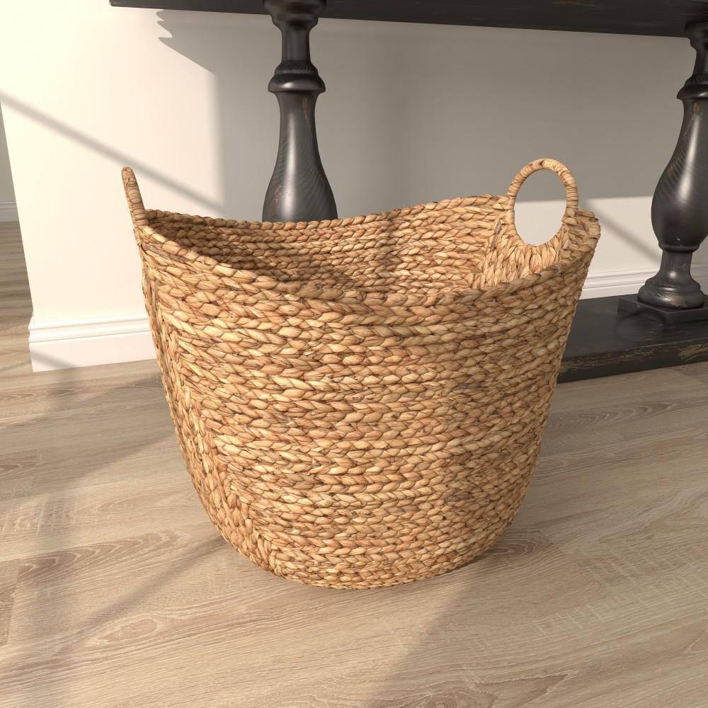Deco 79 Seagrass Handmade Decorative and Functional Storage Basket Large Woven Basket Organizer with Ring Handles, Basket for Storage 20" x 18" x 19", Brown